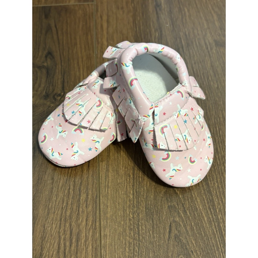 Unicorn Dreams Pink Unicorn Rainbow Moccasin Baby Shoes US 4 12-18 Months